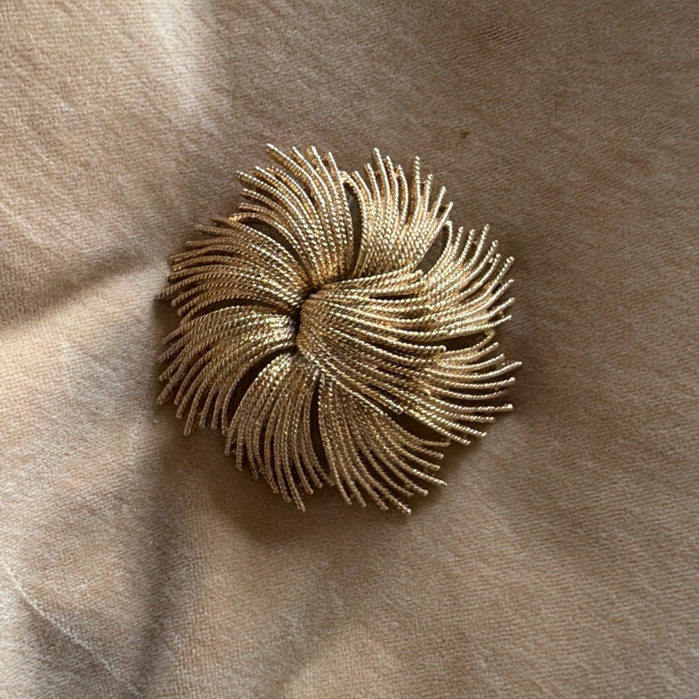 Rare vintage large Cordelia Flower Monet Gold Textured Brooch